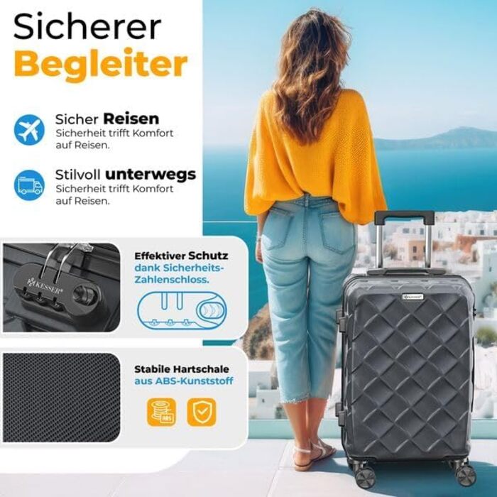 Чемодан KESSER® 120L з ABS-пластику з кодовим замком, вагами та органайзером | Валіза на колесах для подорожей та бізнесу, 55см