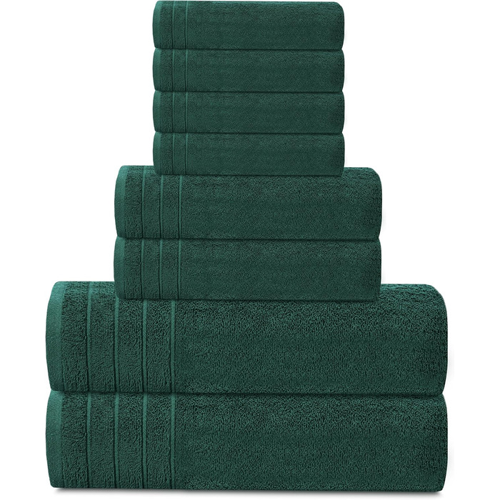 Набір рушників Tens Towels з 100% бавовни, 8 предметів (2 великі банні, 2 для рук, 4 маленькі), гігієнічні та гігроскопічні, колір: мисливський зелений