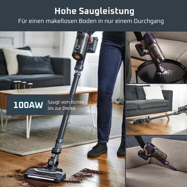 Пылесос Rowenta X-Pert 6.60 Essential аккумуляторный, 100 Вт, 45 мин работы, без мешка, LED-насадка, съемный аккумулятор, насадка для щелей и держатель для стены, фиолетовый/черный, RH6838 X-Pert 6.60 Essential лиловый/серый