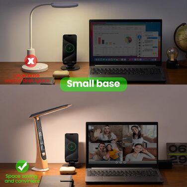 LED настільна лампа на акумуляторі, диммування, USB зарядка, годинник, сенсорне керування, портативна для дому, читання, офісу