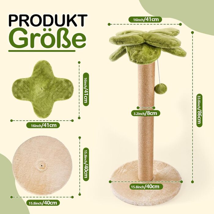 Cat Scratch Post, 86cm High Scratching Column with Hanging Ball, Natural Sisal Rope Scratch Tree for Large Cats and Kittens