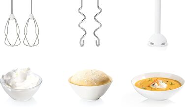 Міксер Bosch ErgoMixx MFQ36440: 5 швидкостей, пюрірування, з набором насадок (венці, гаки, чаша)