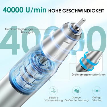 Електричний фрезер для манікюру та педикюру Profi Set 16 в 1 з LCD дисплеєм, 40000 об/хв, F/R, для гелевих нігтів, портативний, фіолетовий, блакитний, білий