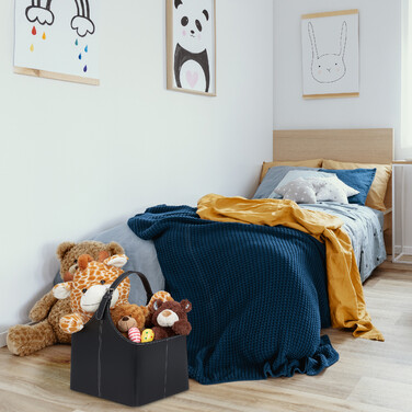 Relaxdays Wooden Basket with Leatherette Handle