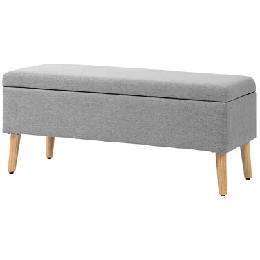 HOMCOM Лавка з оббивкою та місцем для зберігання 110 x 39 x 45 см сірого кольору з текстурою льону для передпокою, спальні, вітальні, виготовлена з гумового дерева.