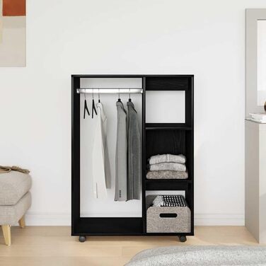 vidaXL Wardrobe with Open Shelf, 3 Side Shelves, Wheels, Coat Rack, Wardrobe, Bedroom Wardrobe, White, 80x40x110cm, Wood-Based Material (Black Oak)