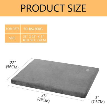 EMPSIGN Dog Bed for Large Dogs, Washable Dog Cushion, Waterproof Dog Bed L 89x56cmx7.6cm, Dog Cushion Suitable for Cages, Dog Mat with Removable and Washable Cover for Large Dogs, Grey