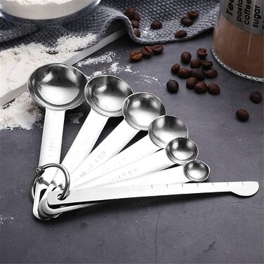 Measuring spoons, stainless steel measuring spoon set, measuring spoon set with scale, measuring cup, measuring ruler, baking tool, multipurpose spoon (Color: Silver, Size: 7 PS) (Silver, 7 PS)