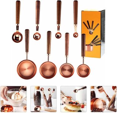 RiJpex Measuring Spoon, Pourer, Measuring Cup, 1 Set/4 Pieces, Gold-Colored Kitchen Utensil, Coffee Scoops, Utensils, Dessert Scoop, Ingredient Scale, Walnut Unit Scoop