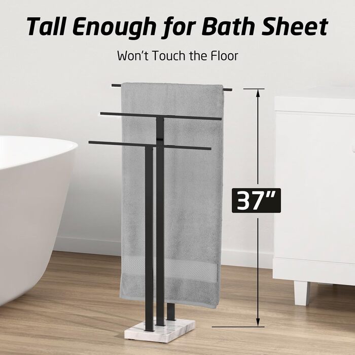 Підставка для рушників KES, вільна стоянка, 3 стійки, з нержавіючої сталі SUS304, чорний колір, BTH217S3-2