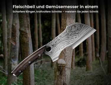 Ніж кухарський SYOKAMI Fleischermesser Damast, 19.5 см, з дерев'яною ручкою та піхвами, для кухні та дому