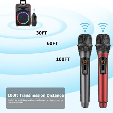 Aveek Funkmikрофон: Бездротовий мікрофон з приймачем 2.4GHz, Dual Dynamic, для караоке, співу, подій, сірий & червоний, 2 шт.