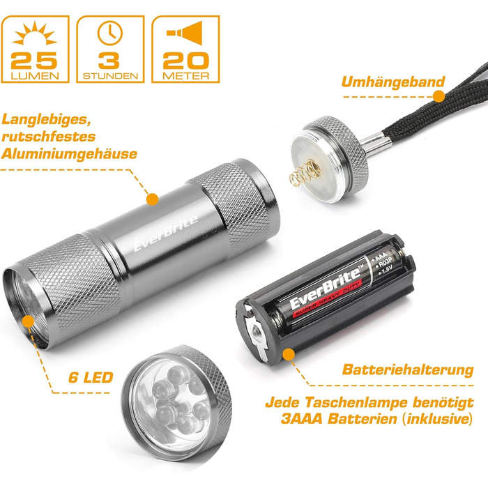 Набір з 18 LED ліхтариків EverBrite для дітей з ремінцем і батарейками AAA – кишеньковий ручний ліхтар для екстрених ситуацій, кемпінгу, подарунків гостям