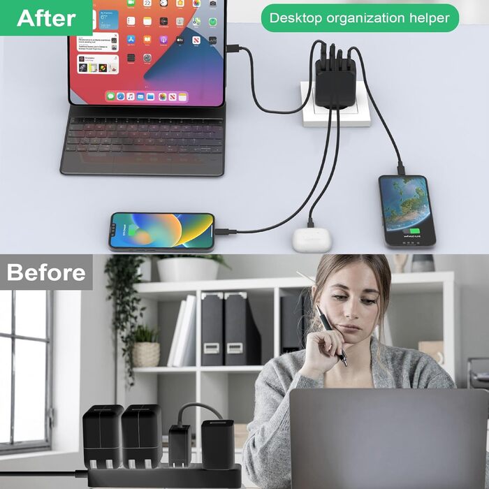 Набір зарядних пристроїв USB-C 40W 2 шт. з підтримкою PD3.0 та QC3.0 для iPhone, iPad, Samsung, Xiaomi, Google. Білий (Чорний)