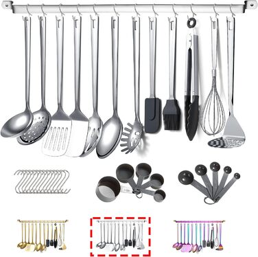 Kyraton Stainless Steel Kitchen Utensils Set, 37-Piece, Kitchen Helper Set, Kitchen Tool Set with Utensil Holder, Cooking Spoon Set Dishwasher Safe