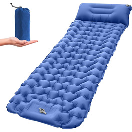 Каремат JINYOMFLY самонадувний туристичний, посилений, з насосом та подушкою, водонепроникний, ультралегкий для кемпінгу, піших прогулянок, відпочинку на природі (Блакитний)