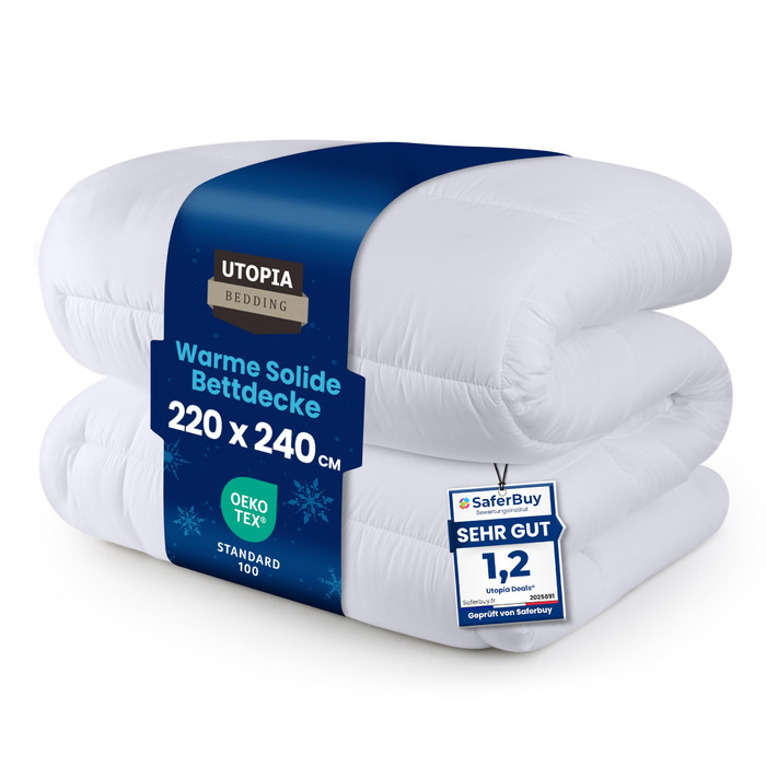 Ковдра Utopia Bedding 220x240 см, всесезонна, 370 GSM, дихаюча, стегане покриття, супер м'яка (біла)