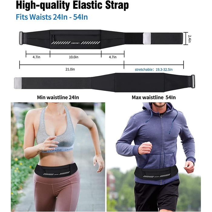 Водонепроникний поясний ремінь для телефону з 3 кишенями, спортивний пояс для бігу, бананка для чоловіків та жінок, чорний (7.0