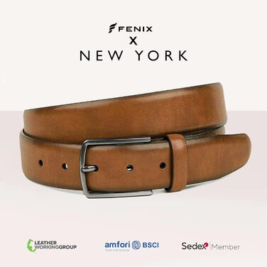 Чоловічий шкіряний ремінь FENIX NEW YORK, 80-125 см, ширина 35 мм, регульований, без нікелю, для костюма та джинсів, Desert Cognac 95