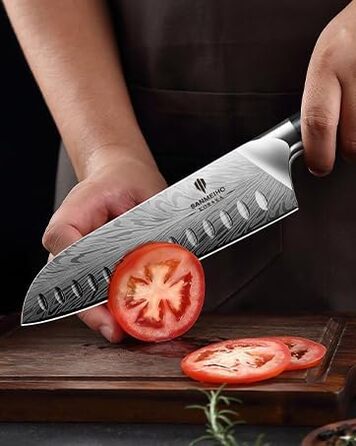 Ніж кухонний SANMEIHO Santoku 18 см з порошкової сталі, професійний шеф-ніж з пакавуд рукояттю