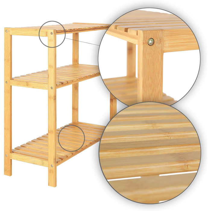 dibea Shoe Rack with 3 Shelves, Shoe Cabinet, Bathroom Shelf, Living Room Shelf, Standing Shelf, Bamboo Shelf, Bathroom Shelf, Bookshelf, Kitchen Shelf, 60x26x66 cm, natural color, Natural