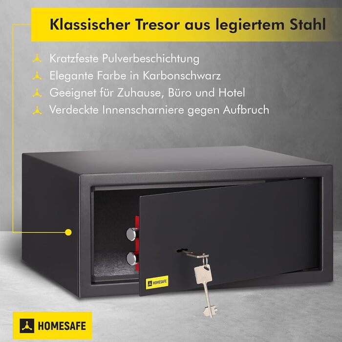 Сейф Homesafe HV15K з ключовим замком, вугільно-чорний сатиновий (20x44.2x38 см)