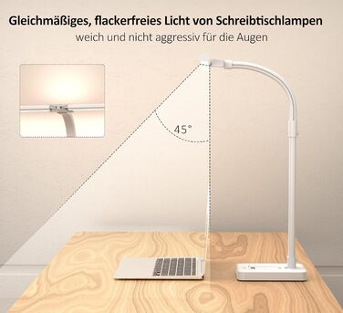 LED лампа для столу Doppelkopf з регулюванням яскравості, 24W, 80см, для дому/офісу, денне світло, лампа-лебідь, з підставкою для телефону