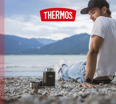 Термос ICON Food Jar 0,71 л, темно-сірий/графітовий мат, контейнер для їжі 710 мл, з подвійних стінок з нержавіючої сталі 18/8, зберігає тепло та холод, з відкидним ложкою, неслизьке дно, абсолютно герметичний