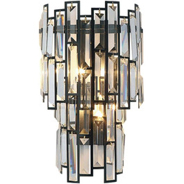 Настінний кришталевий світильник KCO Lighting, 2 лампи, чорний метал, сталь, для вітальні, ванної та коридору