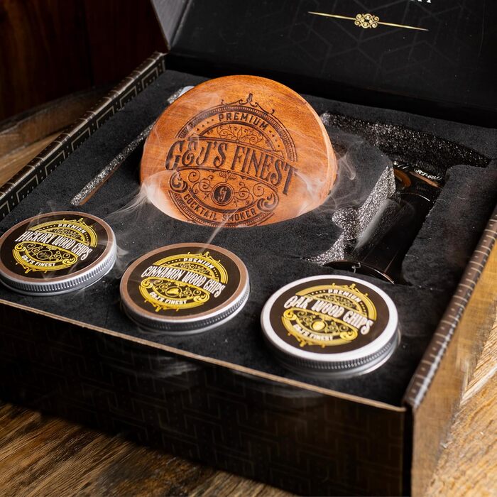 Набір для копчення віскі | Набір для копчення коктейлів з факелом, захистом від обгорання, кришкою, 6 дерев'яними стружками та подарунковою коробкою для копченого Old Fashioned | Набір для копчення бурбону (без бутану) Стандартний