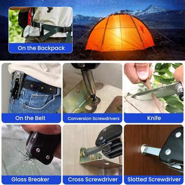HONZIN Multitool 5-in-1 Multifunctional Pocket Knife, Folding Knife Scissors, Detachable Stainless Steel Geometric Knife for Outdoor Use, with Drawstring Pouch (Extra 11 Screwdriver Inserts)