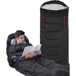 3-4 Season Sleeping Bag - Waterproof & Lightweight Sleeping Bag for Camping, Travel & Outdoor Activities - Ideal for Adults - 220 x 84 cm - 1.9KG - Black
