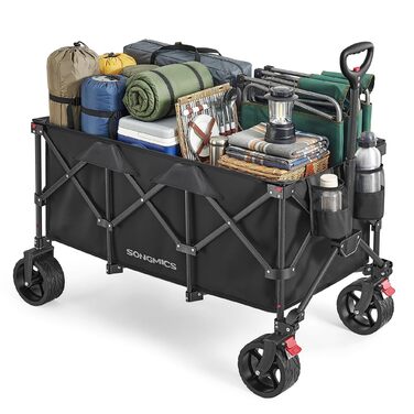 Візок садовий SONGMICS GFW909B01, 90 л, чорний, складаний, вантажопідйомність 180 кг, 4 колеса (2 поворотні)