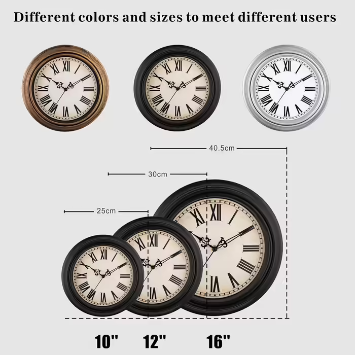 Plumeet Wall Clock - Quiet Retro Classic Wall Clock without Ticking for Living Room, Bedroom, Battery Operated (Roman Numerals) (Black, 40.6cm)