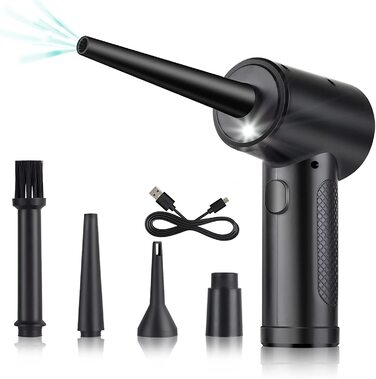 Електричний пилосос для повітря з HD-дисплеєм - Air Duster 200000 RPM з LED-підсвічуванням, міні-фен з акумулятором, спрей стисненого повітря для чищення ПК, повітряний пилосос для клавіатури, дому, вулиці, авто, W06 (чорний)