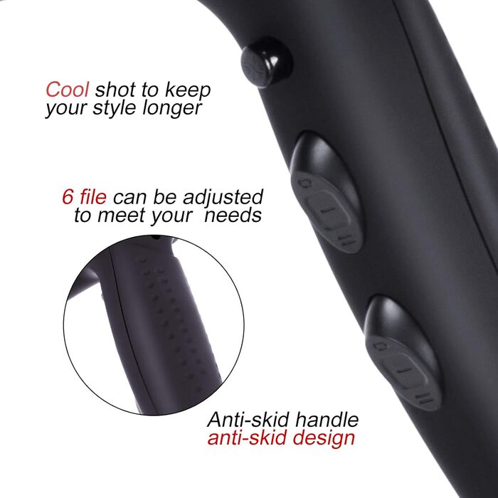 Фен Basuwell Ionen Pro 2100W з дифузором: потужний, тихий, для салону краси, інфрачервоний, 3 режими, 2 швидкості, чорний