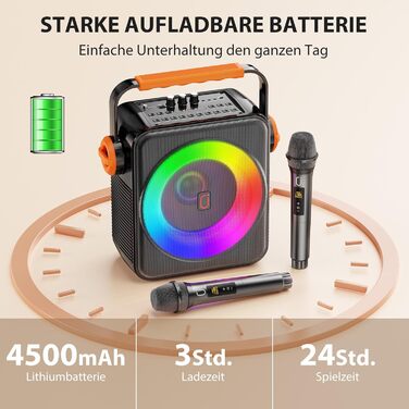 Машина караоке з 2 бездротовими мікрофонами, портативна Bluetooth 5.3 караоке-система, динамік з RGB-підсвічуванням, караоке-система для дому та вечірок, модель S66-new