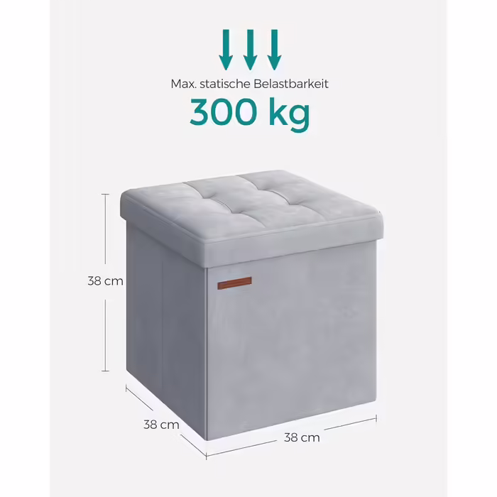 Складаний пуф SONGMICS з відсіком для зберігання, 38×38 см, до 300 кг, тауп, для вітальні, спальні, гуртожитку