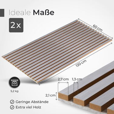 Акустичні панелі з натурального дерева горіх та чорного фетру, 120x60 см, набір 2 шт. — 3D стінові панелі для шумоізоляції та оздоблення інтер'єру