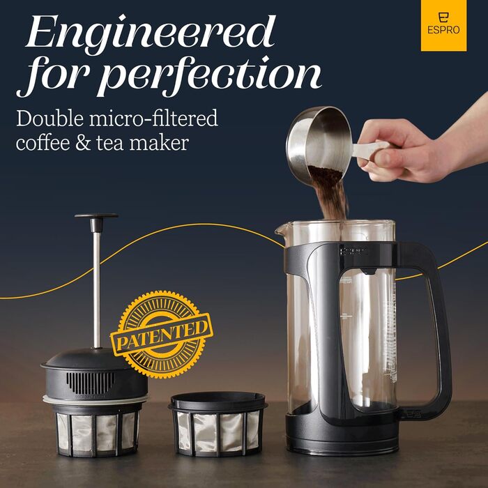 Френч-прес ESPRO P5 532 мл з подвійною мікрофільтрацією, нержавіюча сталь, для кави та чаю, без осаду та гіркоти