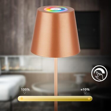 Світлодіодна настільна лампа Briloner бездротова з сенсорним керуванням, димуванням, регулюванням висоти, RGB + тепле біле світло, для спальні, читання, кемпінгу, акумуляторна, вулична, бронзового кольору 36x10.5 см