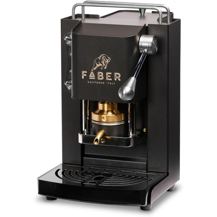 FABER COFFEE MACHINES | Pro Mini Deluxe Model | Coffee Machine for 44 mm ESE Pods | Chrome Finish | Brass Pad Press (Mat Black)