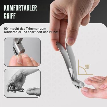 Кусачки для нігтів на ногах FERYES з вигнутим кінчиком та довгим ergonomic-ручкою для літніх людей, для товстих нігтів з контейнером для зрізів, чорний/сріблястий