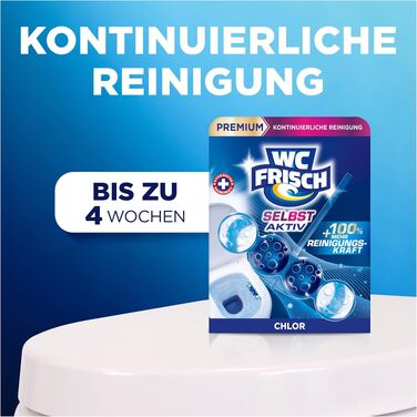 Освіжувач для унітаза WC Frisch Selbst Aktiv Chlor Blauspüler, 4в1, підвісні блоки (10 шт)