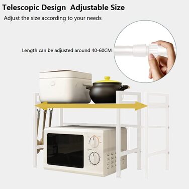 Adjustable Microwave Rice Cooker Stand Holder Kitchen Countertop Storage Organizer Shelf Freestanding Expandable Spice Rack (1 Tier, White)