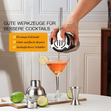 Cocktail Shaker Set, Stainless Steel Cocktail Set with 12-Piece Bar Accessories, 750ml Shaker Bartender Set with Stand, Cocktail Machine Bar Set for Home, Gifts for Men Dad Bartender (Silver)
