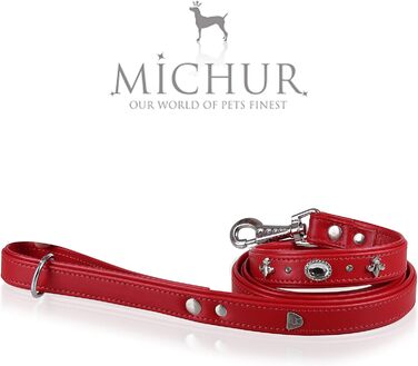 Julieta Leine, leather dog leash, leather lead for dogs, MATCHES Julieta collar, Red, leather, with lilies, rhinestones, and a large crystal