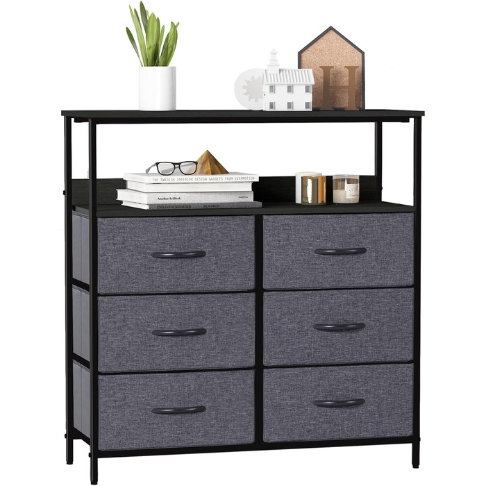 LYNCOHOME Chest of Drawers with Fabric Drawers, Sideboard Entryway Cabinet with 6 Fabric Drawers and Compartments, Drawer Unit Storage Furniture for Kitchen, Office, Bedroom (Gray)