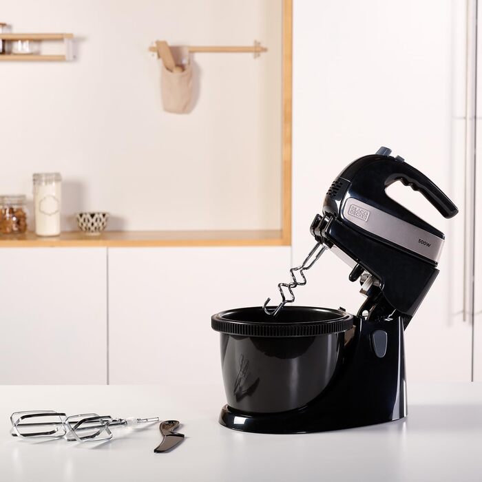 Ручний міксер Black+Decker BXMX500E, 500 Вт, нержавіюча сталь, сірий/чорний, з чашею