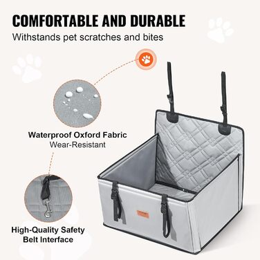Автокрісло для собак VEVOR, водовідштовхувальне, з підставкою, з поворотцем, для собак до 22 кг (Сірий)